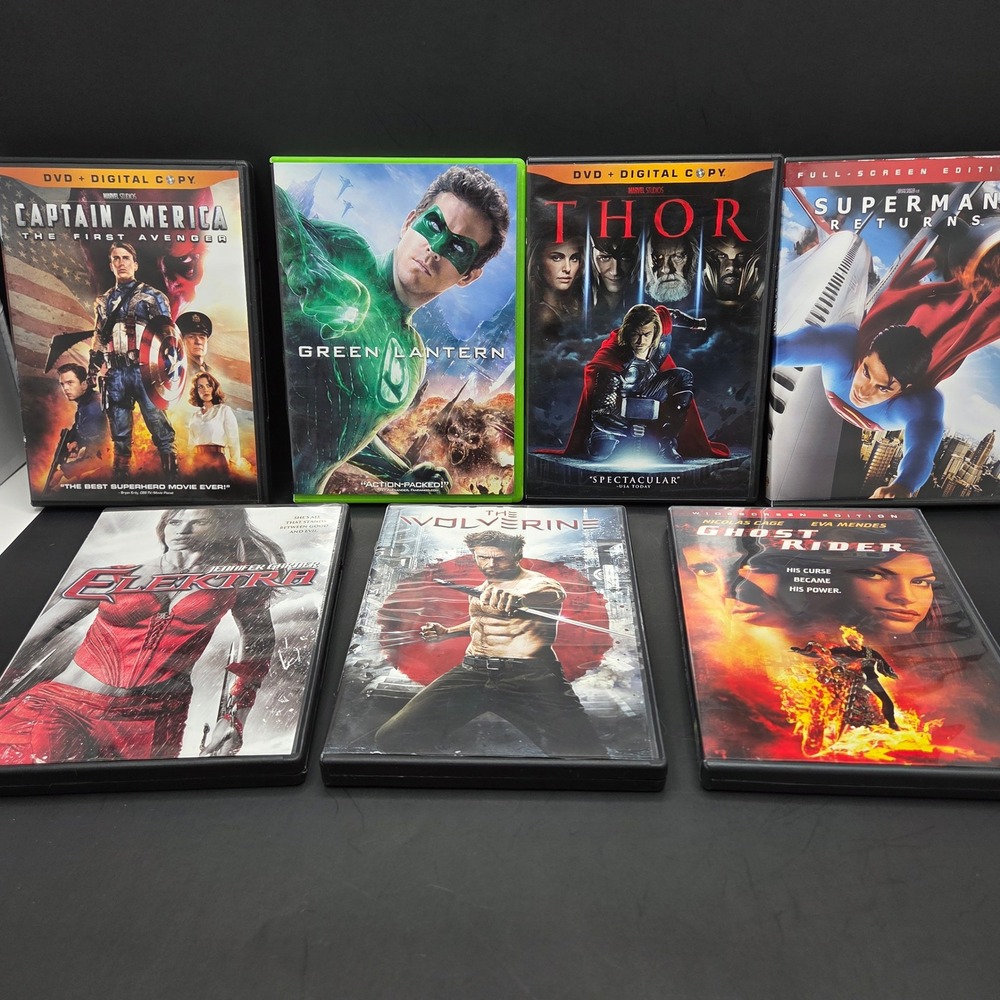 Marvel DC Superhero DVD Lot 7 Captain America Thor Wolverine Green Lantern Movie
